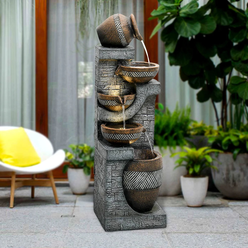 Naturefalls 5 Tier Indoor Outdoor Garden Fountain 42.5 Inch High Modern Floor Standing Cascading Water Feature for Garden Decor