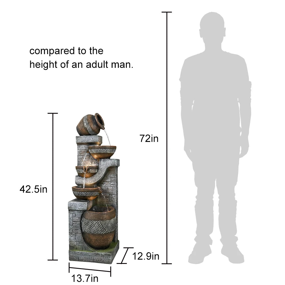 Naturefalls 5 Tier Indoor Outdoor Garden Fountain 42.5 Inch High Modern Floor Standing Cascading Water Feature for Garden Decor