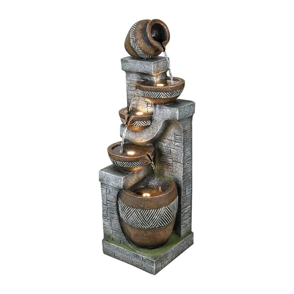 Naturefalls 5 Tier Indoor Outdoor Garden Fountain 42.5 Inch High Modern Floor Standing Cascading Water Feature for Garden Decor