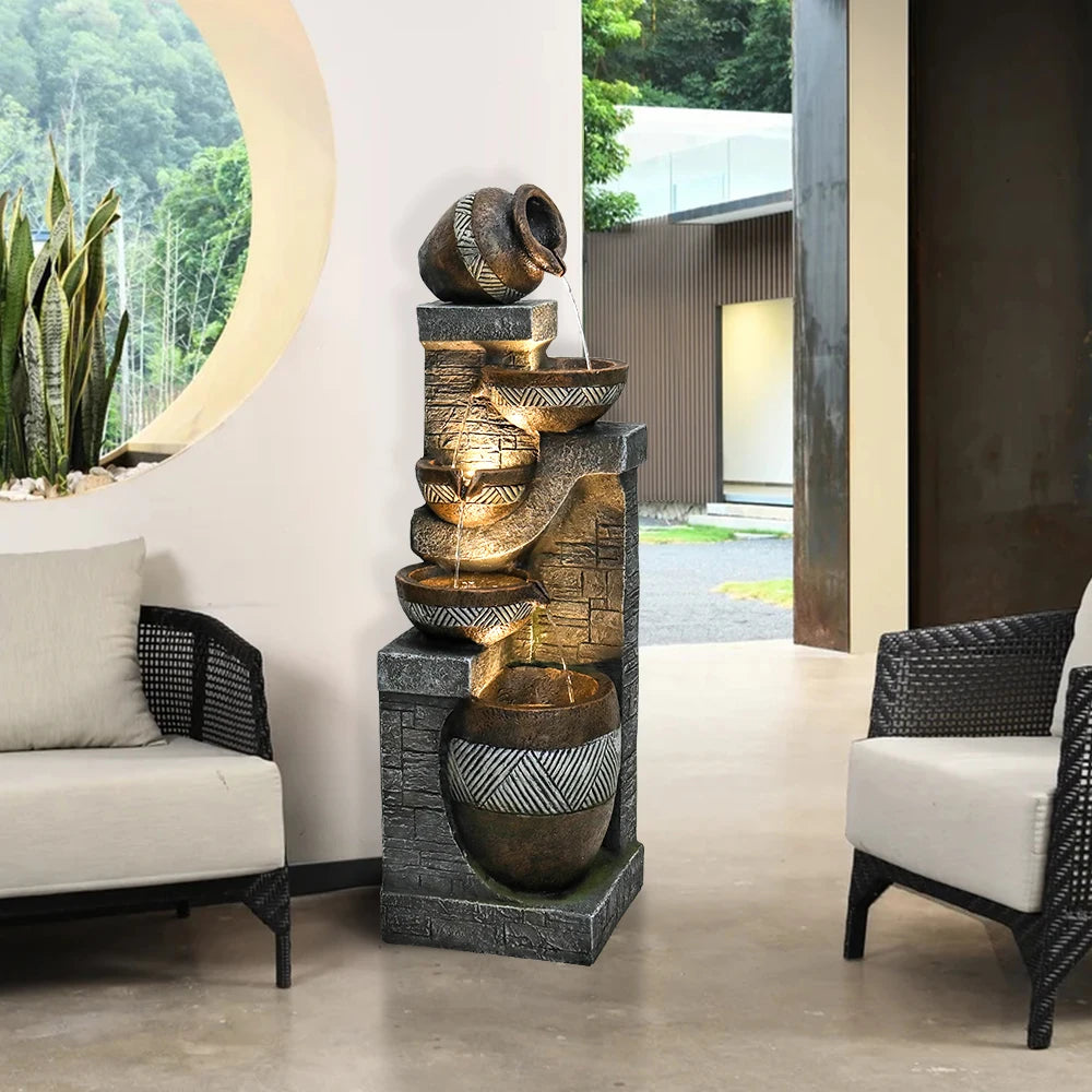 Naturefalls 5 Tier Indoor Outdoor Garden Fountain 42.5 Inch High Modern Floor Standing Cascading Water Feature for Garden Decor