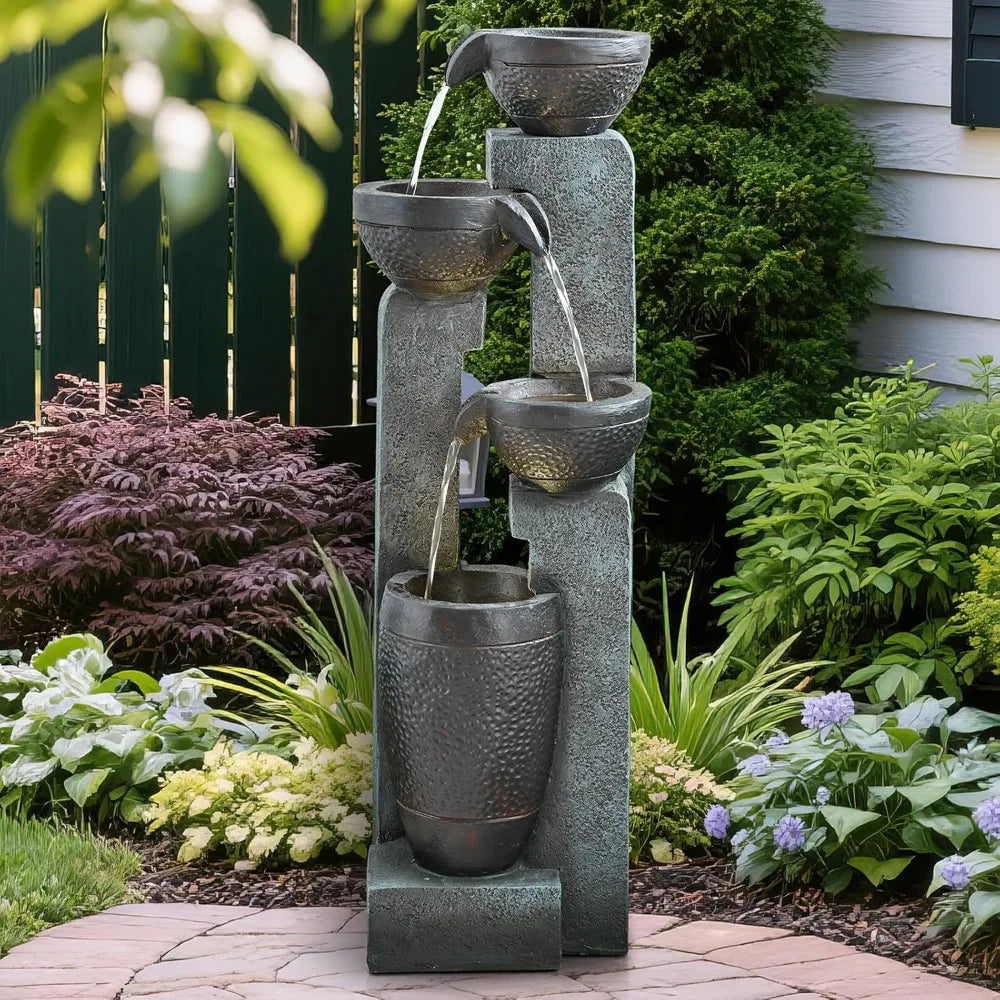 40 Inch Tall 4 Tier Outdoor Garden Water Fountain Decor Resin Fountain for Patio Deck Porch Backyard and Home Art