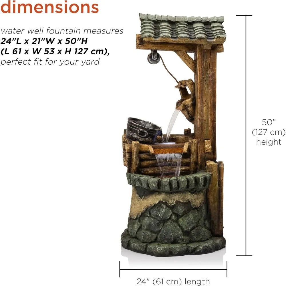 50 Inch Floor Standing Fountain Rustic Soothing Well Outdoor Layered Waterfall Fountain for Gardens