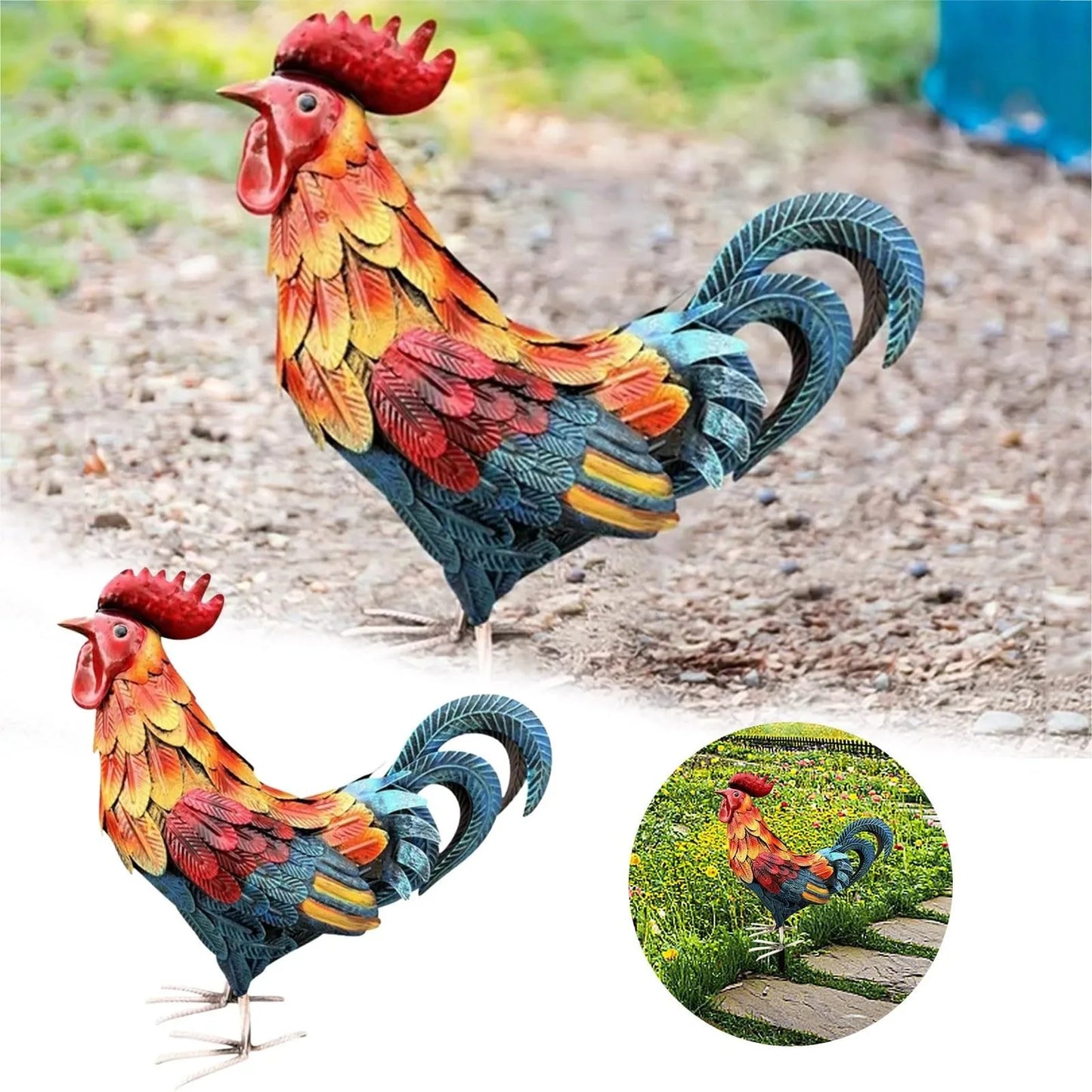 Resin Patriotic Rooster Statue for Home and Garden Decor Unique Rooster Sculpture for Interior Decoration