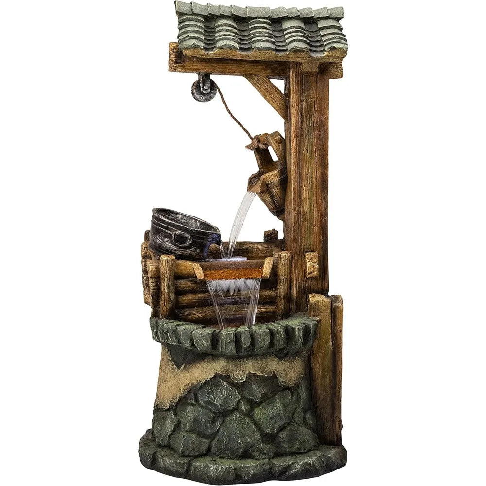 50 Inch Floor Standing Fountain Rustic Soothing Well Outdoor Layered Waterfall Fountain for Gardens