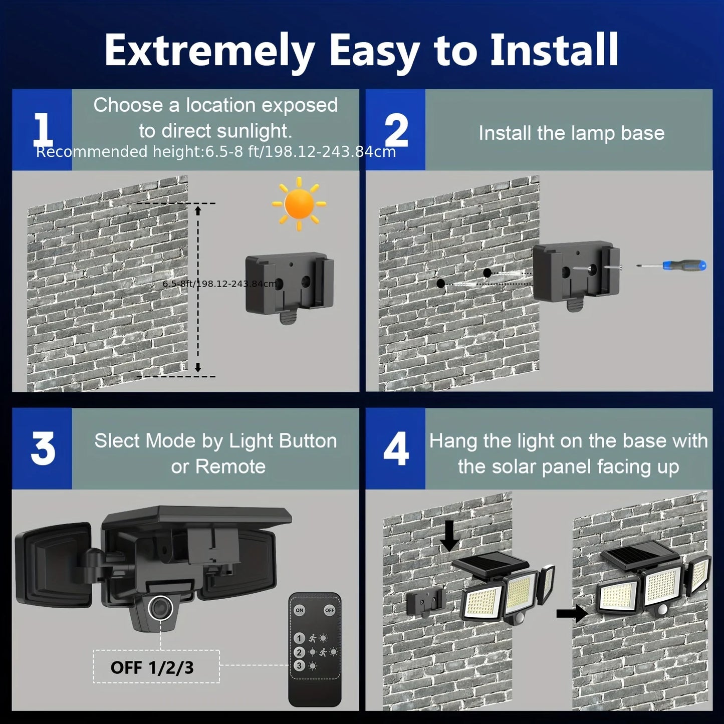 3 Pack Outdoor Solar Lights 210 LED 2500 LM Motion Sensor Security Lights IP65 Waterproof for Porch Garage Yard Entrance Patio