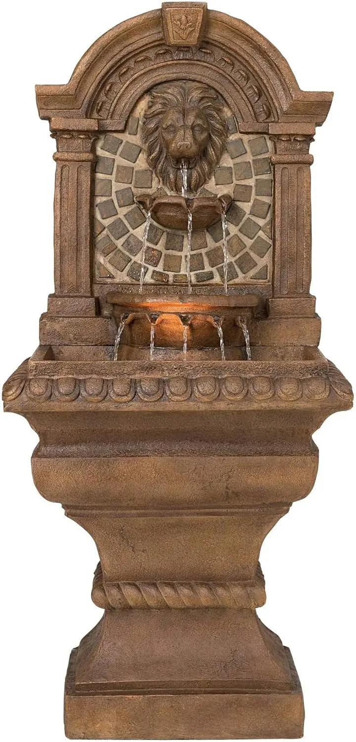 Royal Lion Head Three Tier LED Lighted Outdoor Fountain