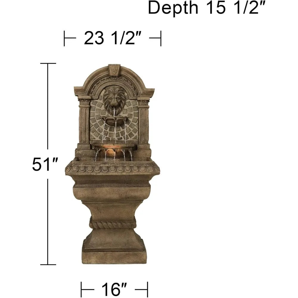 Royal Lion Head Three Tier LED Lighted Outdoor Fountain