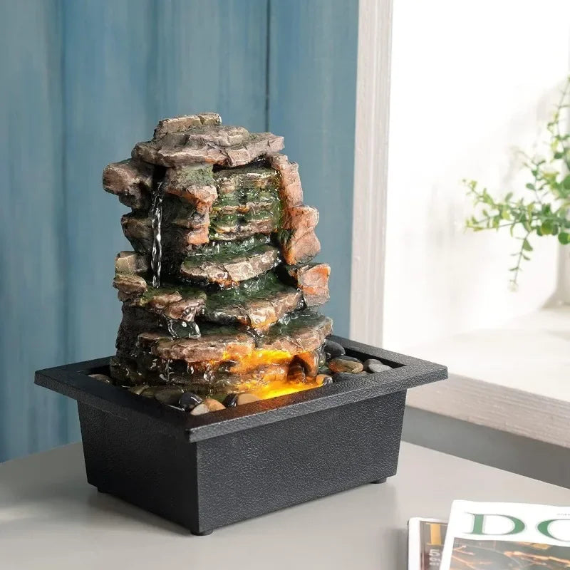 Home Décor Waterfall Meditation Fountain Indoor Tabletop Natural River Rocks Tranquil Atmosphere Office Decoration