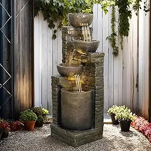 40 Inch Tall 4 Tier Outdoor Garden Water Fountain Decor Resin Fountain for Patio Deck Porch Backyard and Home Art