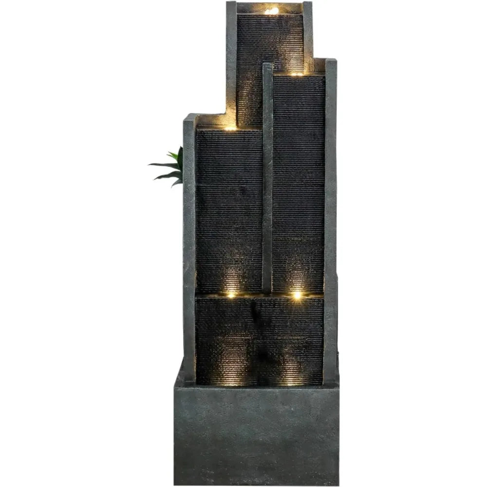 Tier Modern Cascading Indoor Outdoor Fountain with LED Lights - Large Water Fountain for Garden Patio and Yard