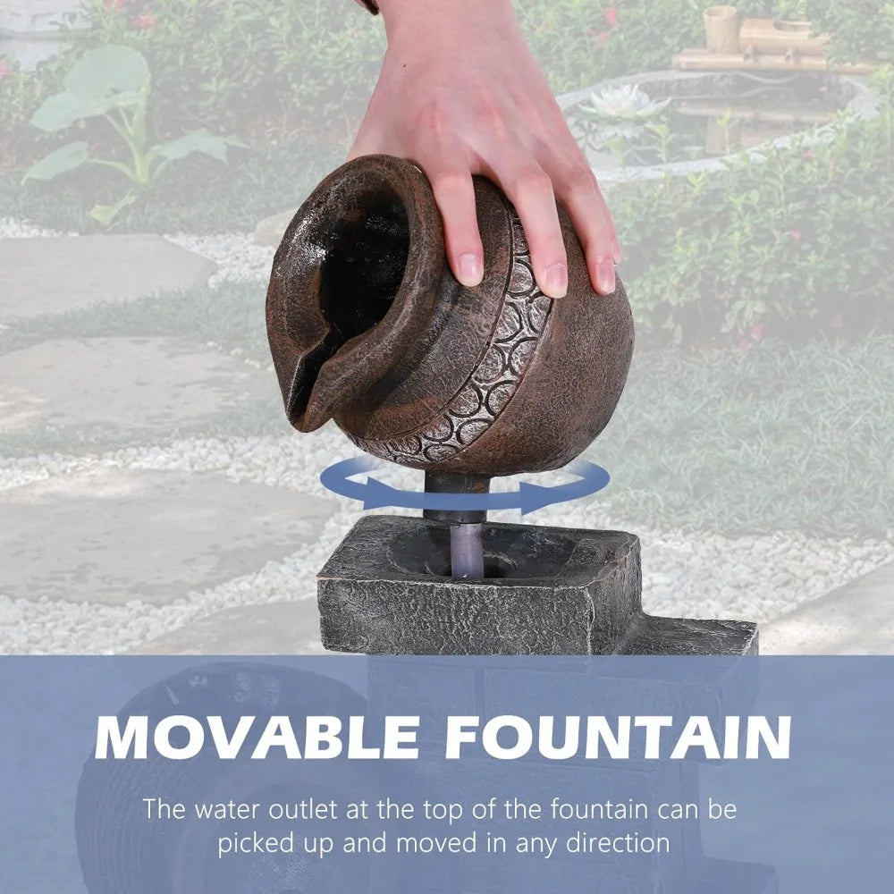 39.3 Inch Tall Outdoor Water Fountain Garden Waterfalls with LED Lights 6 Tier Modern Indoor Outdoor Floor Standing Design