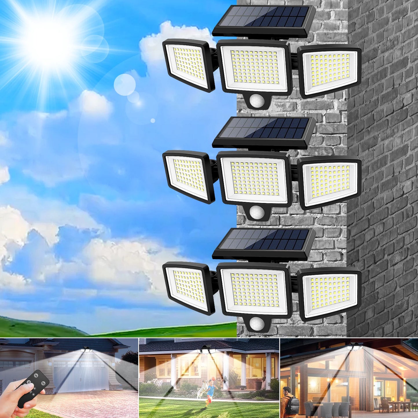3 Pack Outdoor Solar Lights 210 LED 2500 LM Motion Sensor Security Lights IP65 Waterproof for Porch Garage Yard Entrance Patio