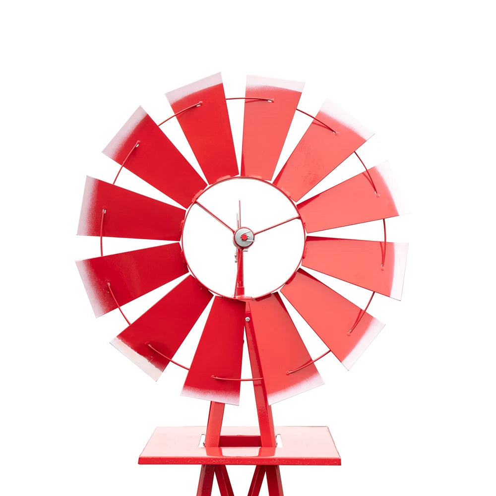 8FT Weather Resistant Red Yard Garden Windmill Decor