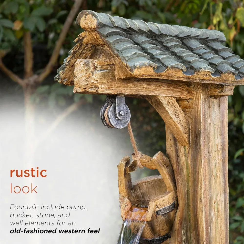 50 Inch Floor Standing Fountain Rustic Soothing Well Outdoor Layered Waterfall Fountain for Gardens