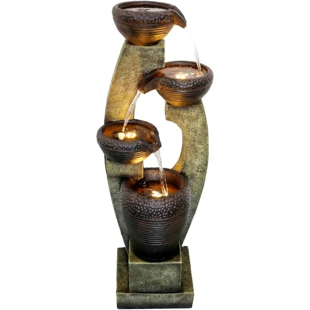 40 Inch Modern Outdoor Fountain with Four Crocks Contemporary Design for Garden Patio Deck and Porch
