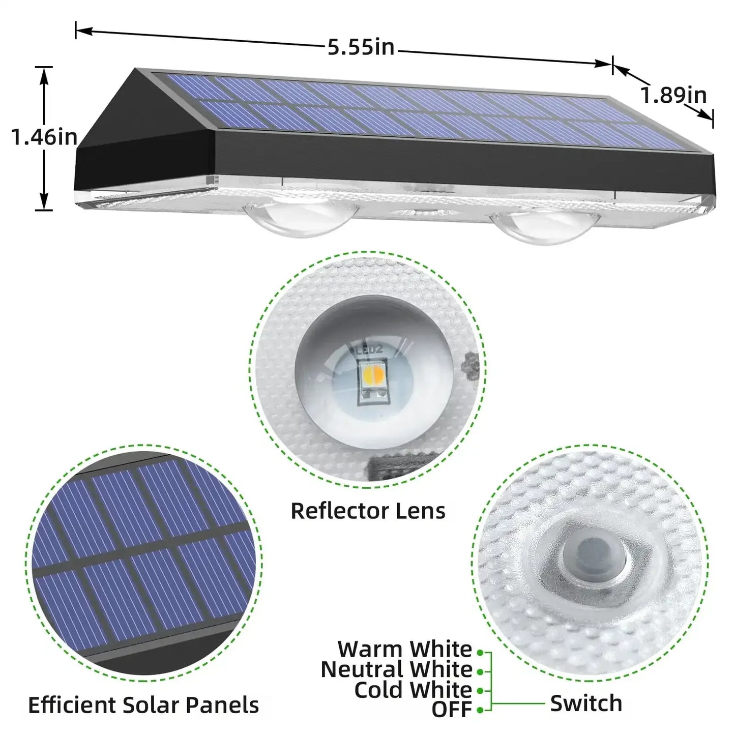 Solar Fence Lights Outdoor IP65 Waterproof Three Mode Solar Deck Lights for Yard Railing Step Patio Stair and Wall Six Pack