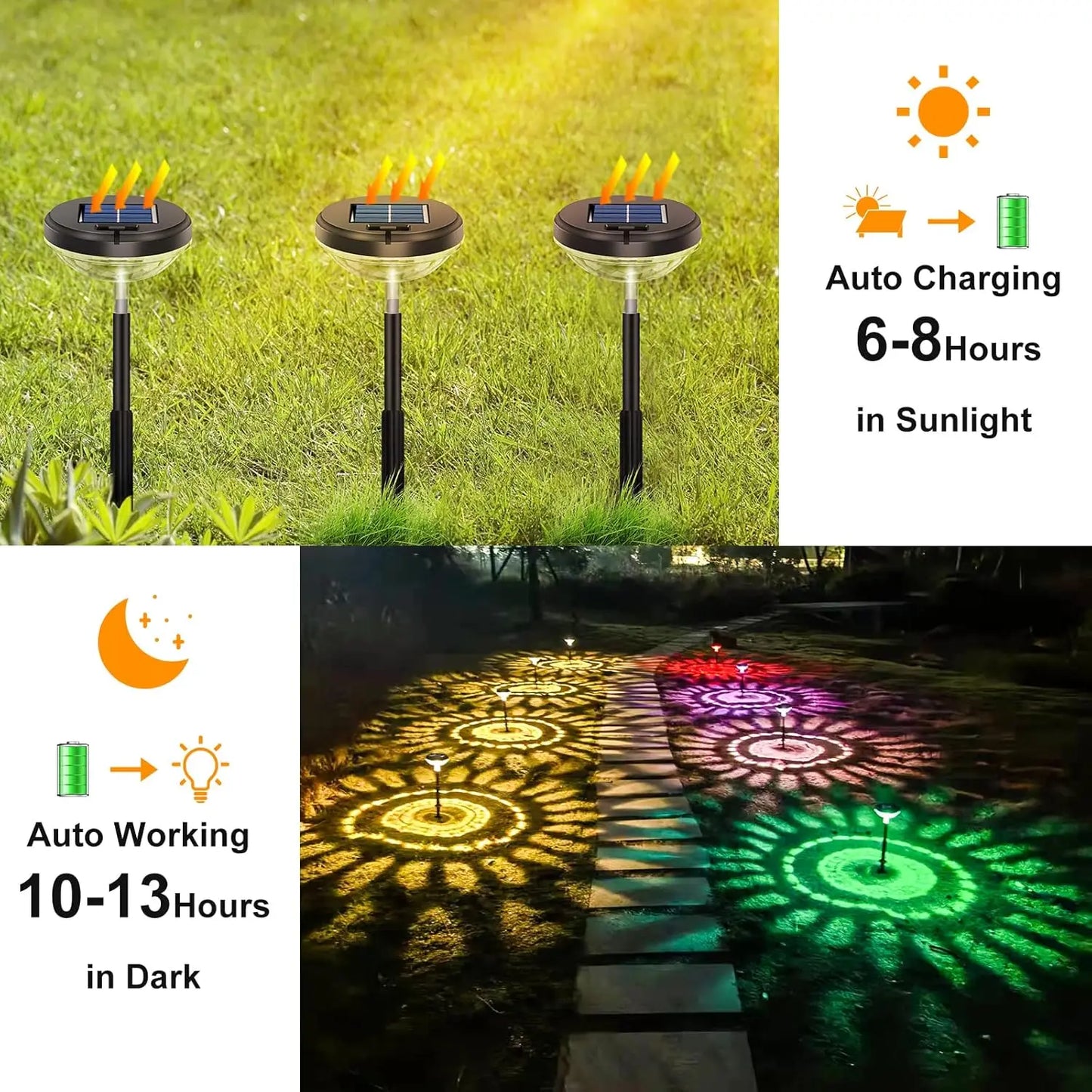 Bright Solar Pathway Lights Color Changing Warm White LED Path Lights Outdoor IP67 Waterproof Solar Powered Garden Lights