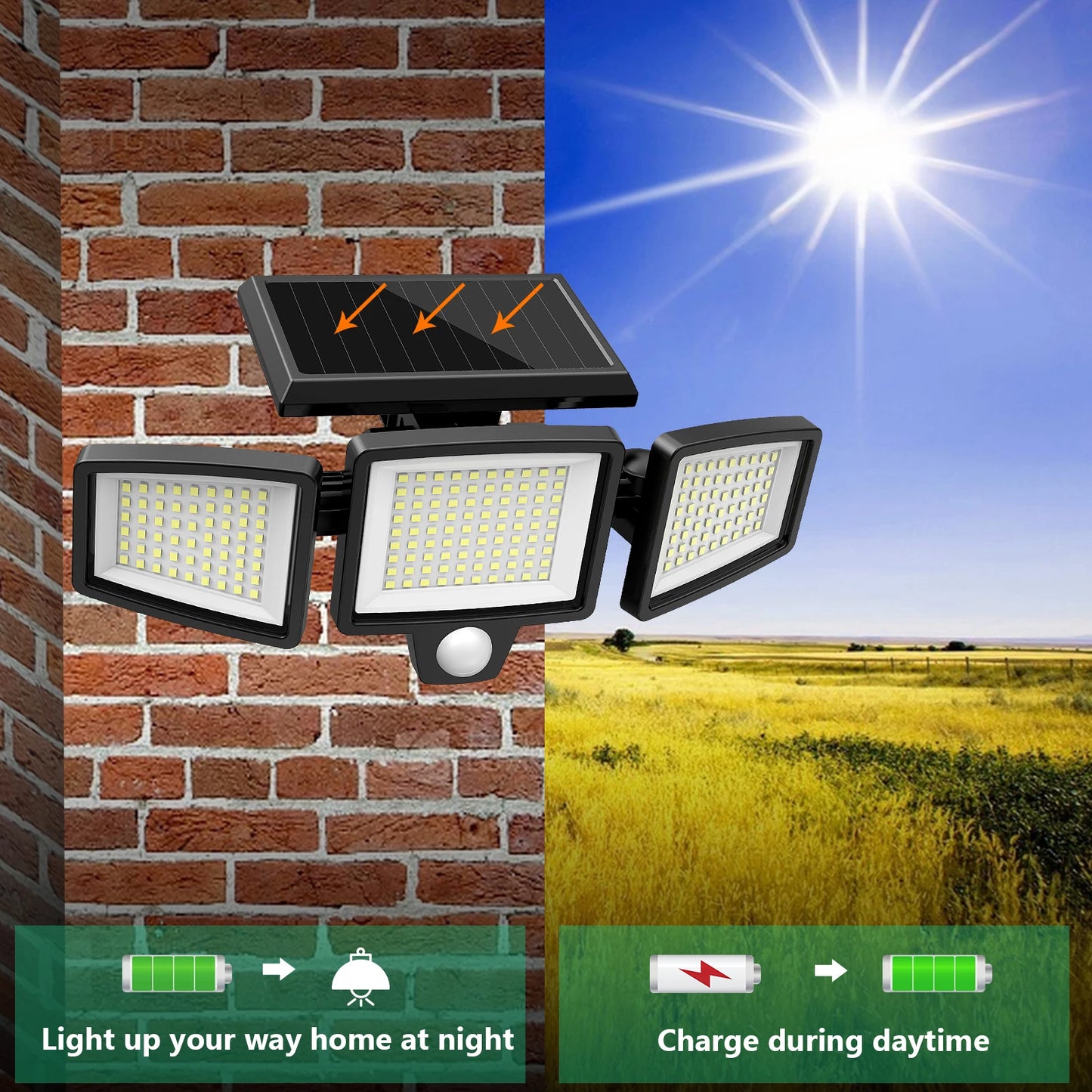 3 Pack Outdoor Solar Lights 210 LED 2500 LM Motion Sensor Security Lights IP65 Waterproof for Porch Garage Yard Entrance Patio