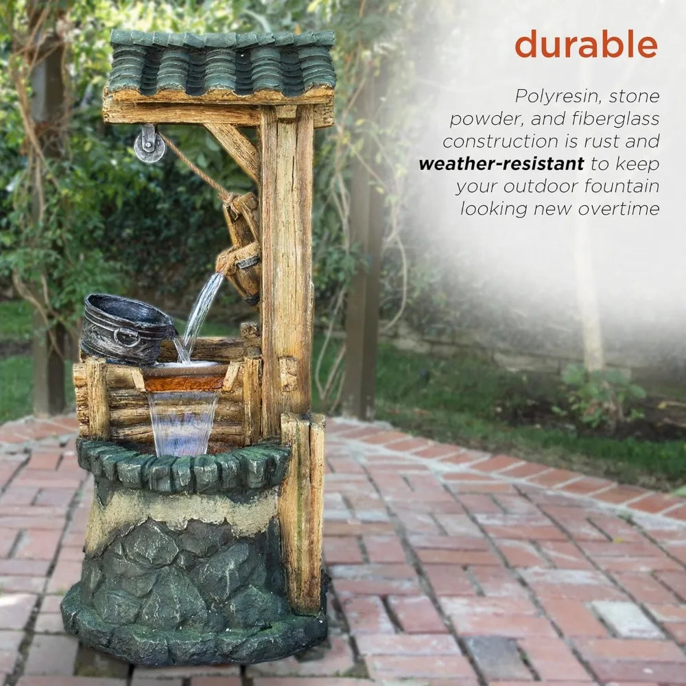 50 Inch Floor Standing Fountain Rustic Soothing Well Outdoor Layered Waterfall Fountain for Gardens