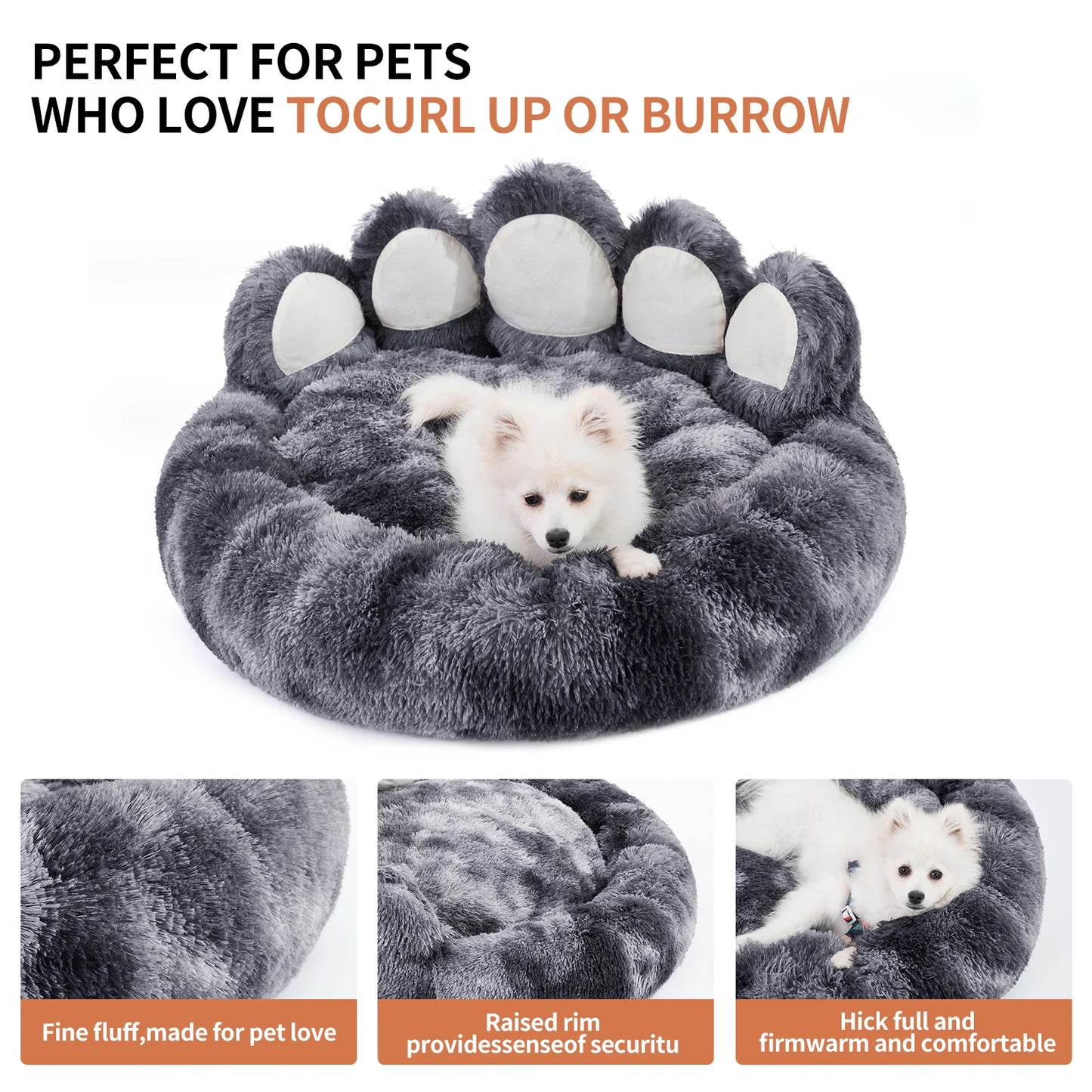 PETART Paw Shape Plush Dog Bed Cushion for Pets Comfort