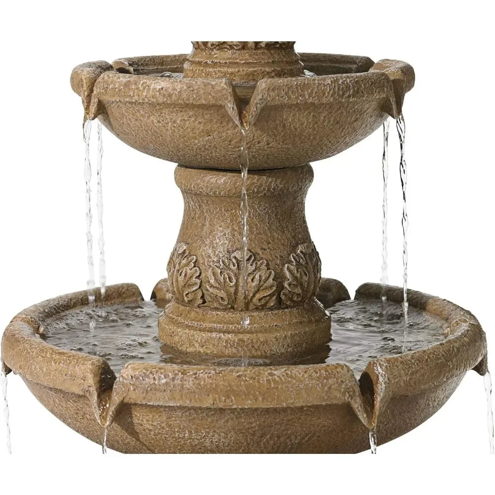 Italian Outdoor Floor Bubbler Fountain with Three Tiered Basins 57 Inches High for Garden Patio Backyard Deck Home Lawn
