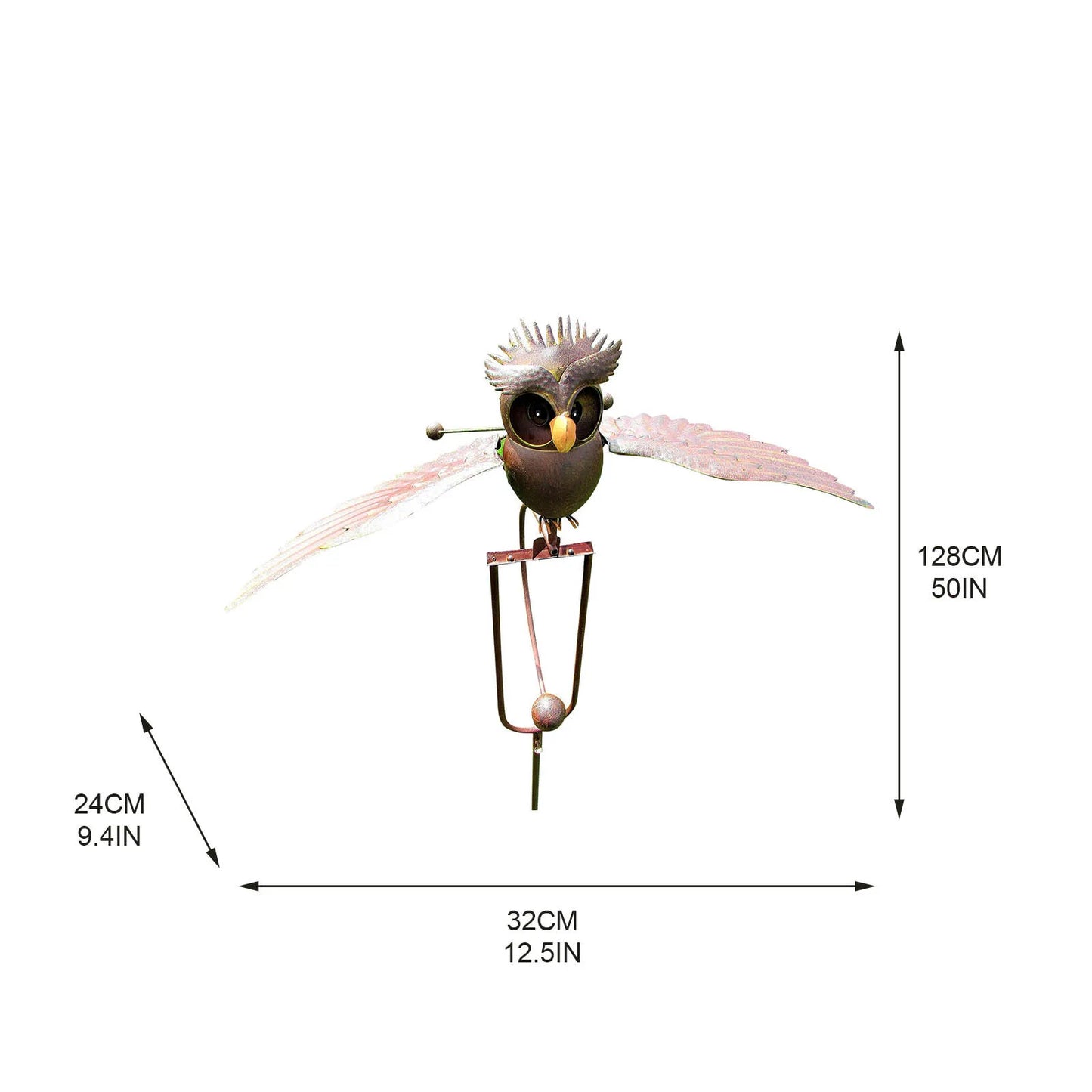 Flapping Metal Brown Gray Owl Yard Stake Rocking Wind Whirly Garden Art