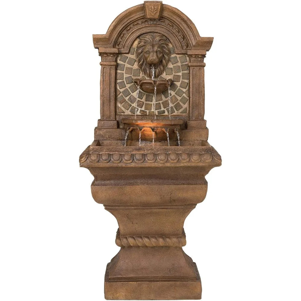 Royal Lion Head Three Tier LED Lighted Outdoor Fountain