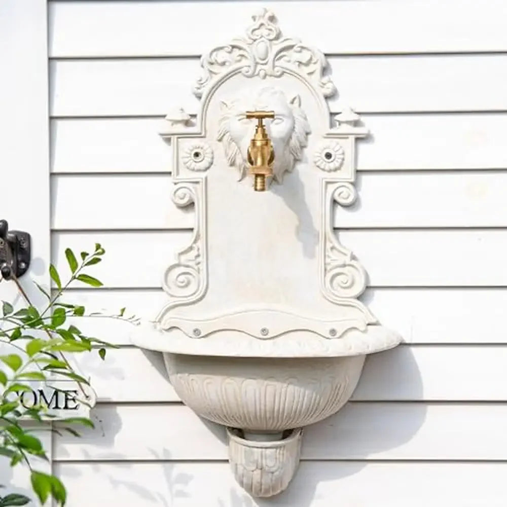 Cast Iron Wall Water Fountain Lion Decor Heavy Duty Mounted Garden Faucet Basin Rome Style Decorative Sink Outdoor Patio Porch