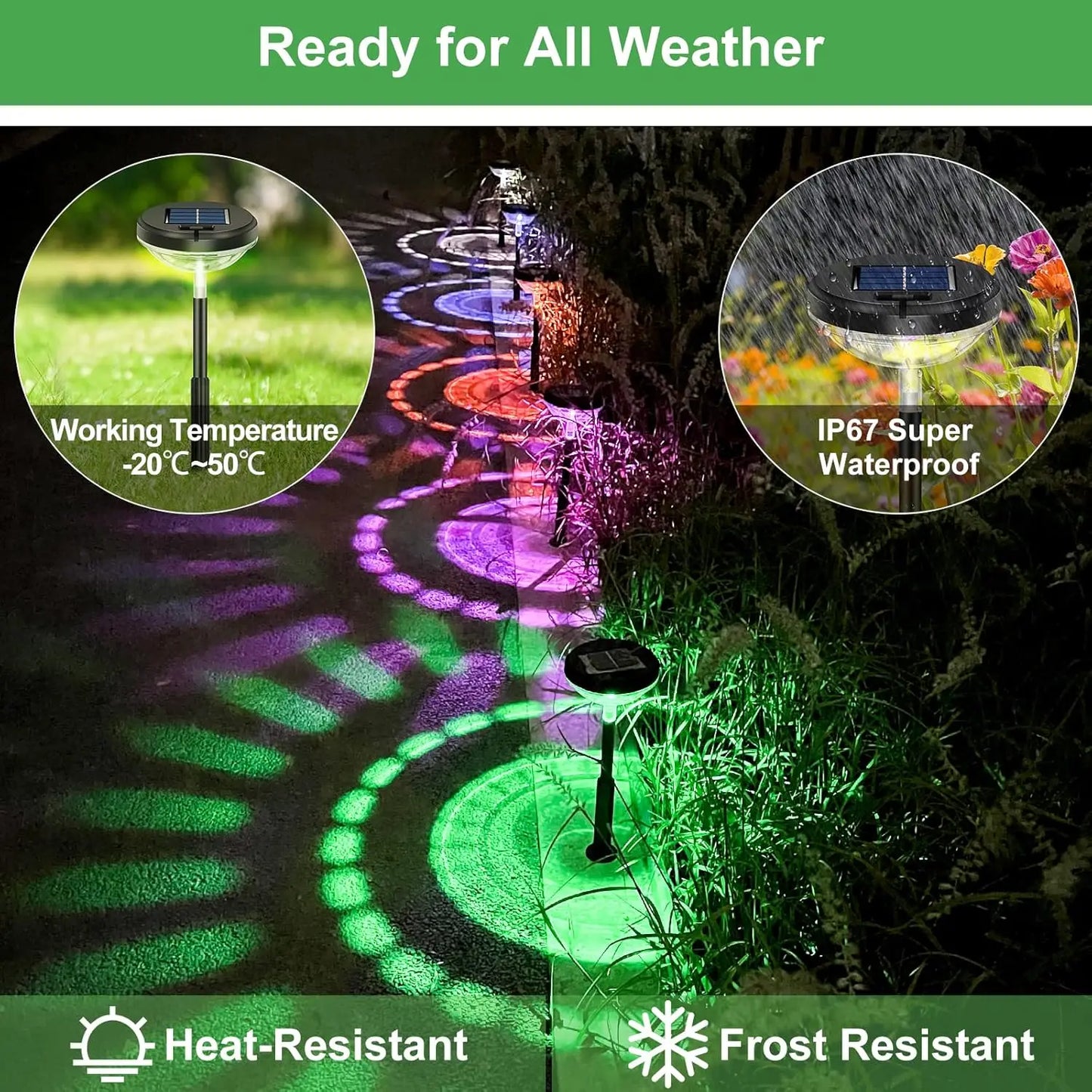 Bright Solar Pathway Lights Color Changing Warm White LED Path Lights Outdoor IP67 Waterproof Solar Powered Garden Lights