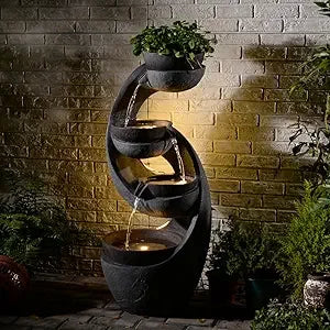 45 Inch Outdoor Water Fountain Garden Large Cascading Waterfall Freestanding Water Feature with Lights for Patio and Backyard