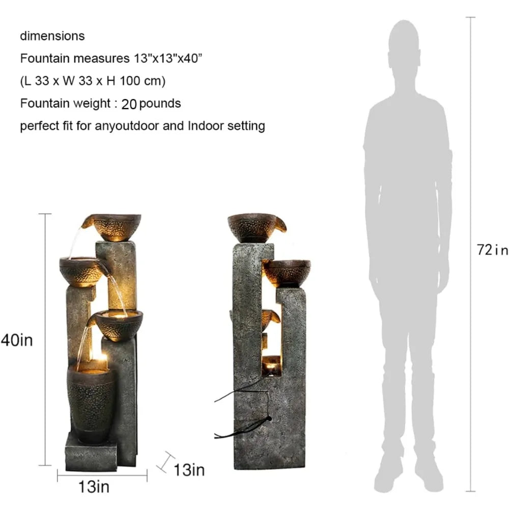 40 Inch Tall 4 Tier Outdoor Garden Water Fountain Decor Resin Fountain for Patio Deck Porch Backyard and Home Art