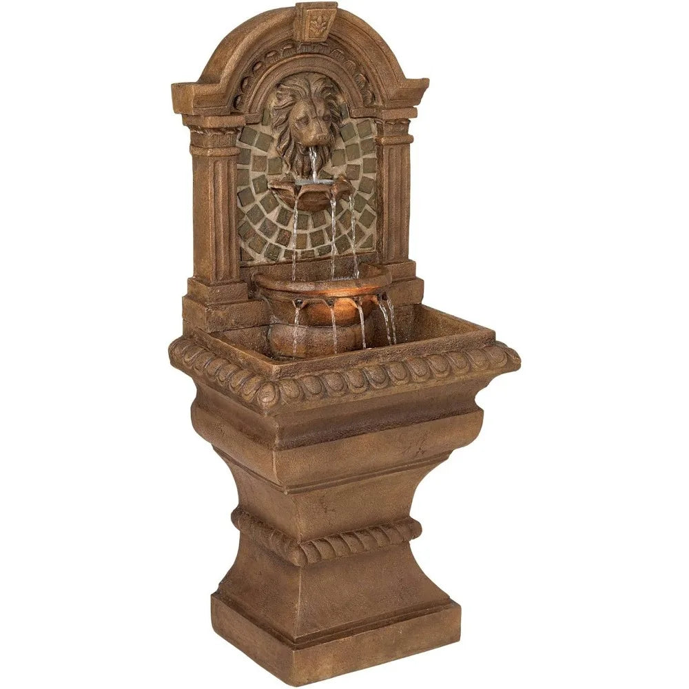 Royal Lion Head Three Tier LED Lighted Outdoor Fountain