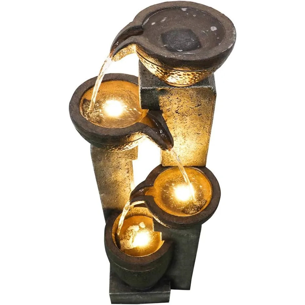 40 Inch Tall 4 Tier Outdoor Garden Water Fountain Decor Resin Fountain for Patio Deck Porch Backyard and Home Art