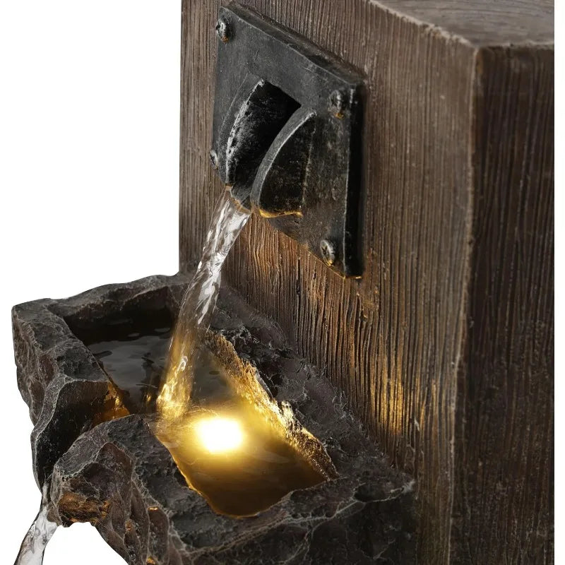 ZDQ108 Indoor Outdoor 3 Tier Fountain with LED Lights Cascading Garden Water Fountain 20 Inches High