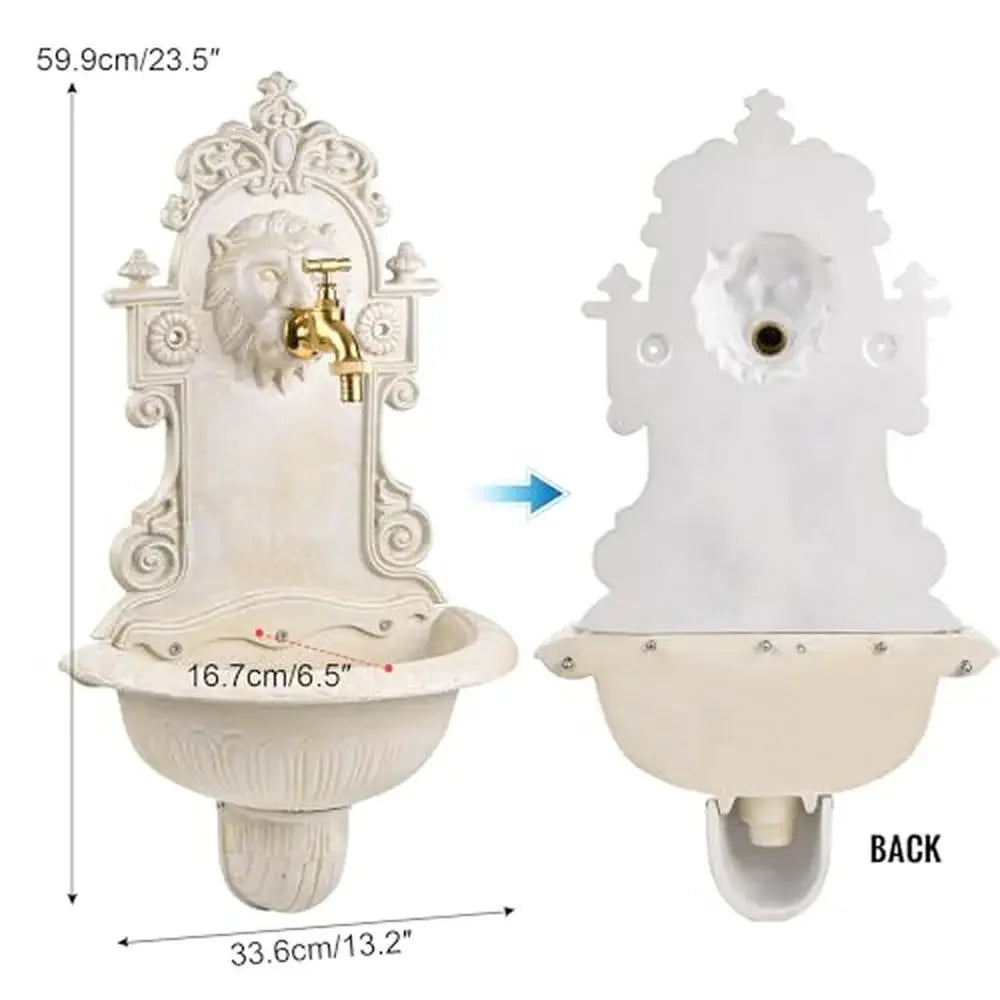 Cast Iron Wall Water Fountain Lion Decor Heavy Duty Mounted Garden Faucet Basin Rome Style Decorative Sink Outdoor Patio Porch