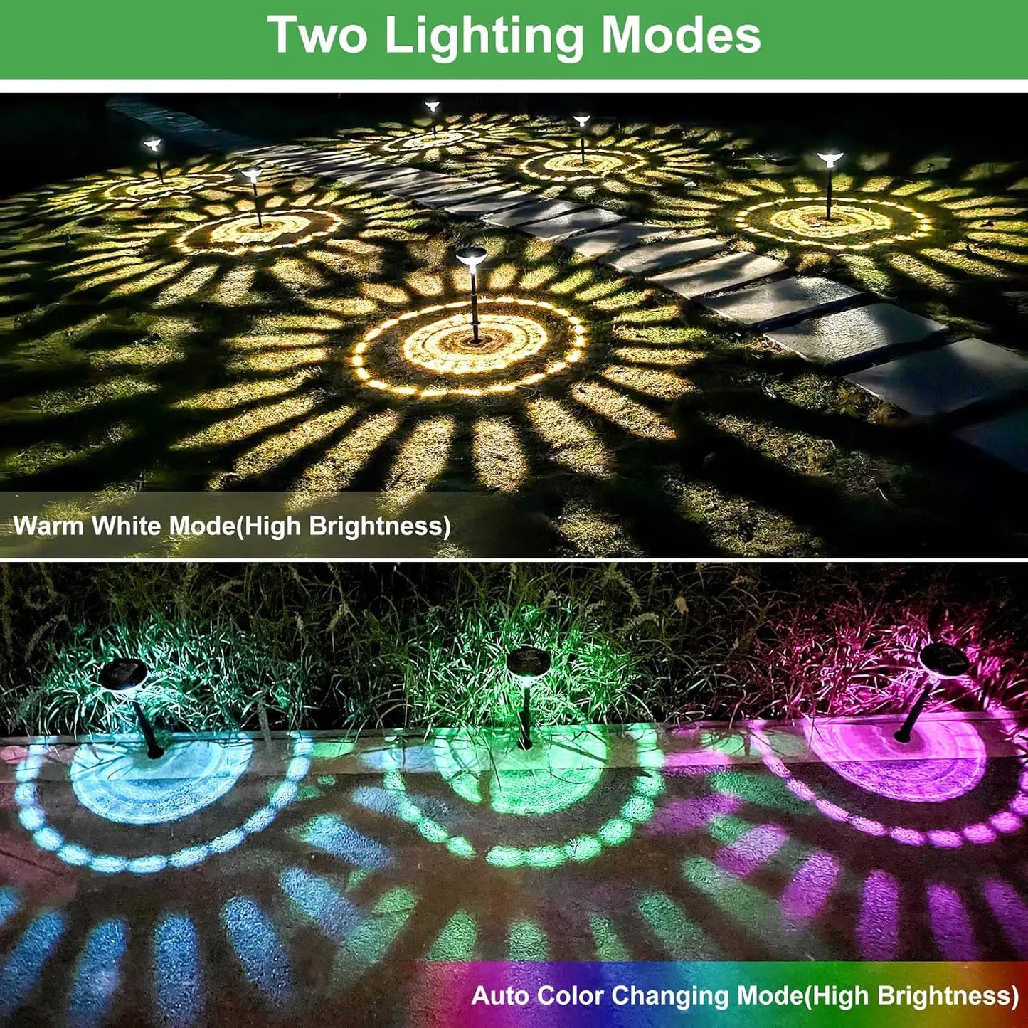 Bright Solar Pathway Lights Color Changing Warm White LED Path Lights Outdoor IP67 Waterproof Solar Powered Garden Lights