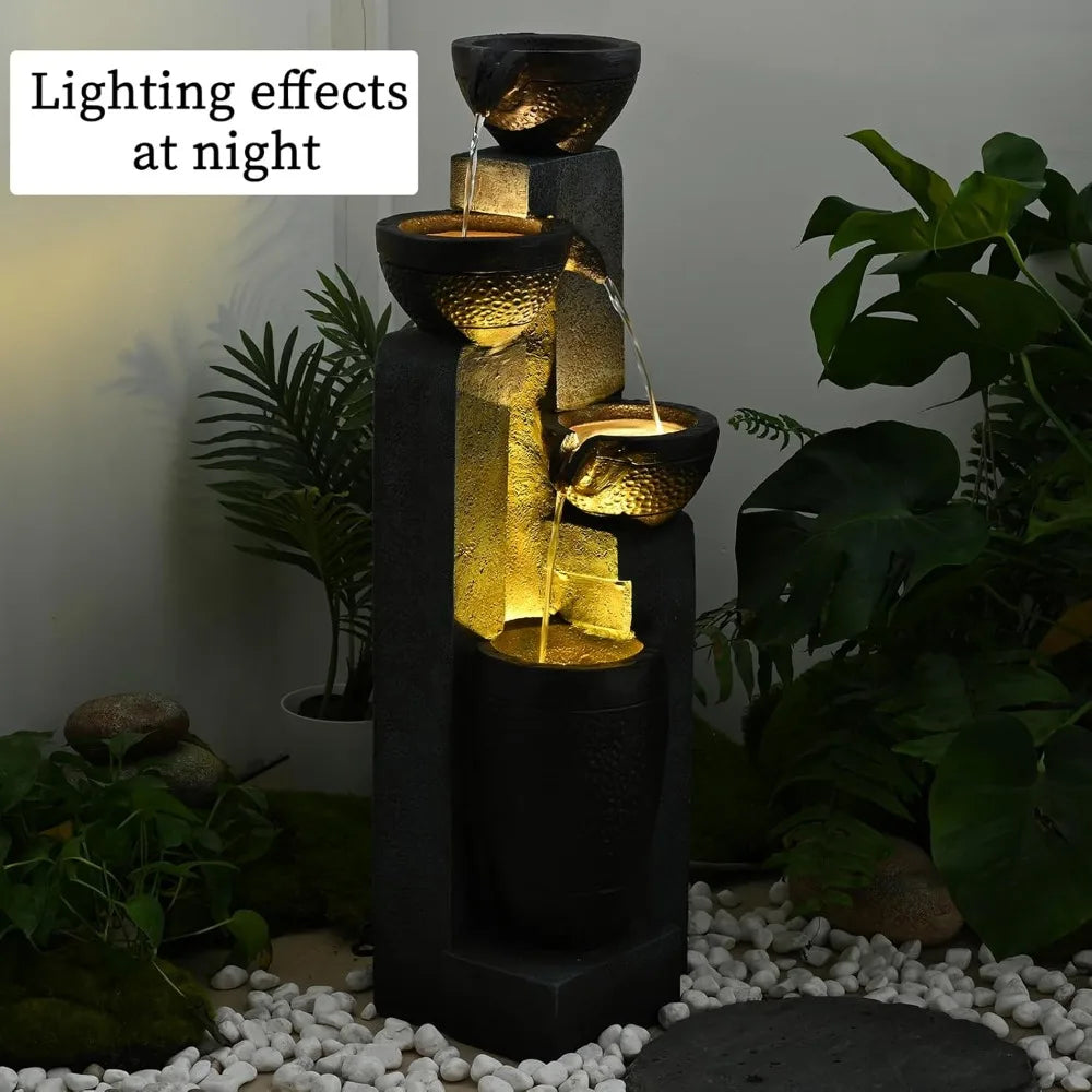 40 Inch Tall 4 Tier Outdoor Garden Water Fountain Decor Resin Fountain for Patio Deck Porch Backyard and Home Art