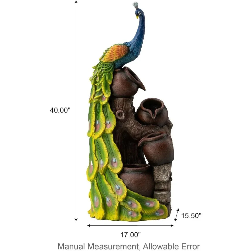 40 Inch Tall Oversized Sculpture Waterfall Fountain with LED Lights Submersible Pump for Garden Terrace Outdoor Use