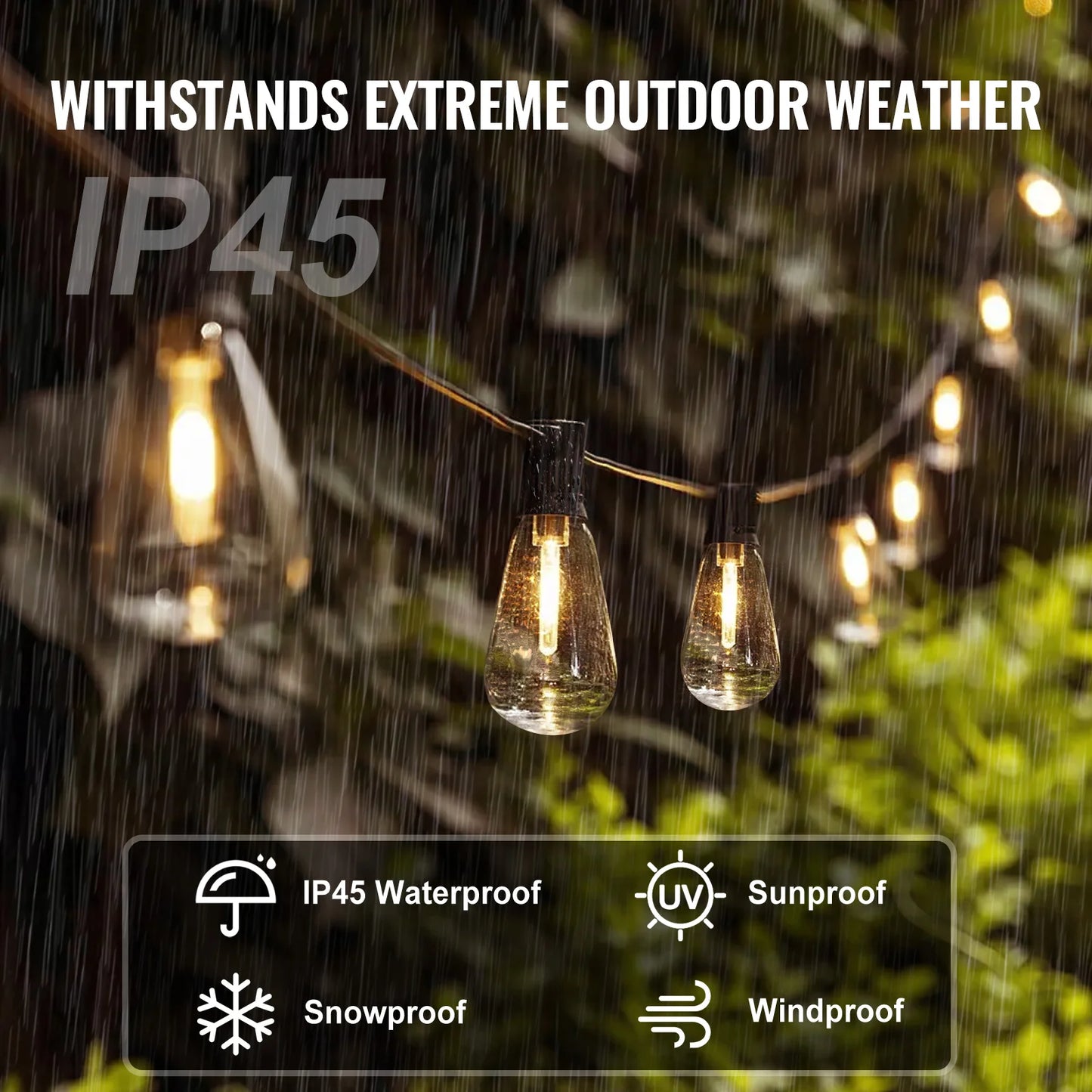 VEVOR LED Outdoor String Lights Dimmable 2700K Waterproof Hanging Lights for Patio Porch Backyard Garden Balcony