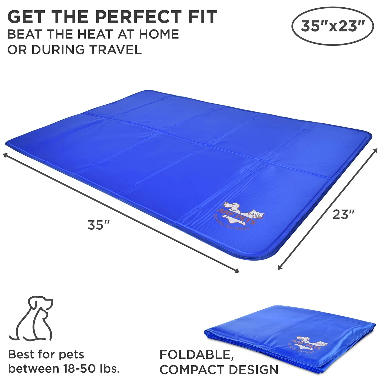 Arf Pets Dog Cooling Mat 23 Inch x 35 Inch Durable Non Toxic Gel Dog Bed Mat for Kennels Crates and Beds