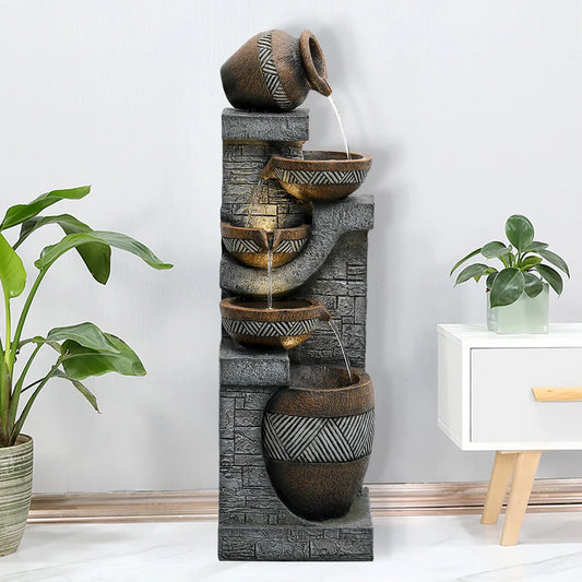 Naturefalls 5 Tier Indoor Outdoor Garden Fountain 42.5 Inch High Modern Floor Standing Cascading Water Feature for Garden Decor