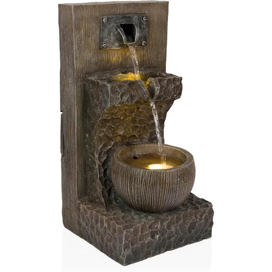 ZDQ108 Indoor Outdoor 3 Tier Fountain with LED Lights Cascading Garden Water Fountain 20 Inches High