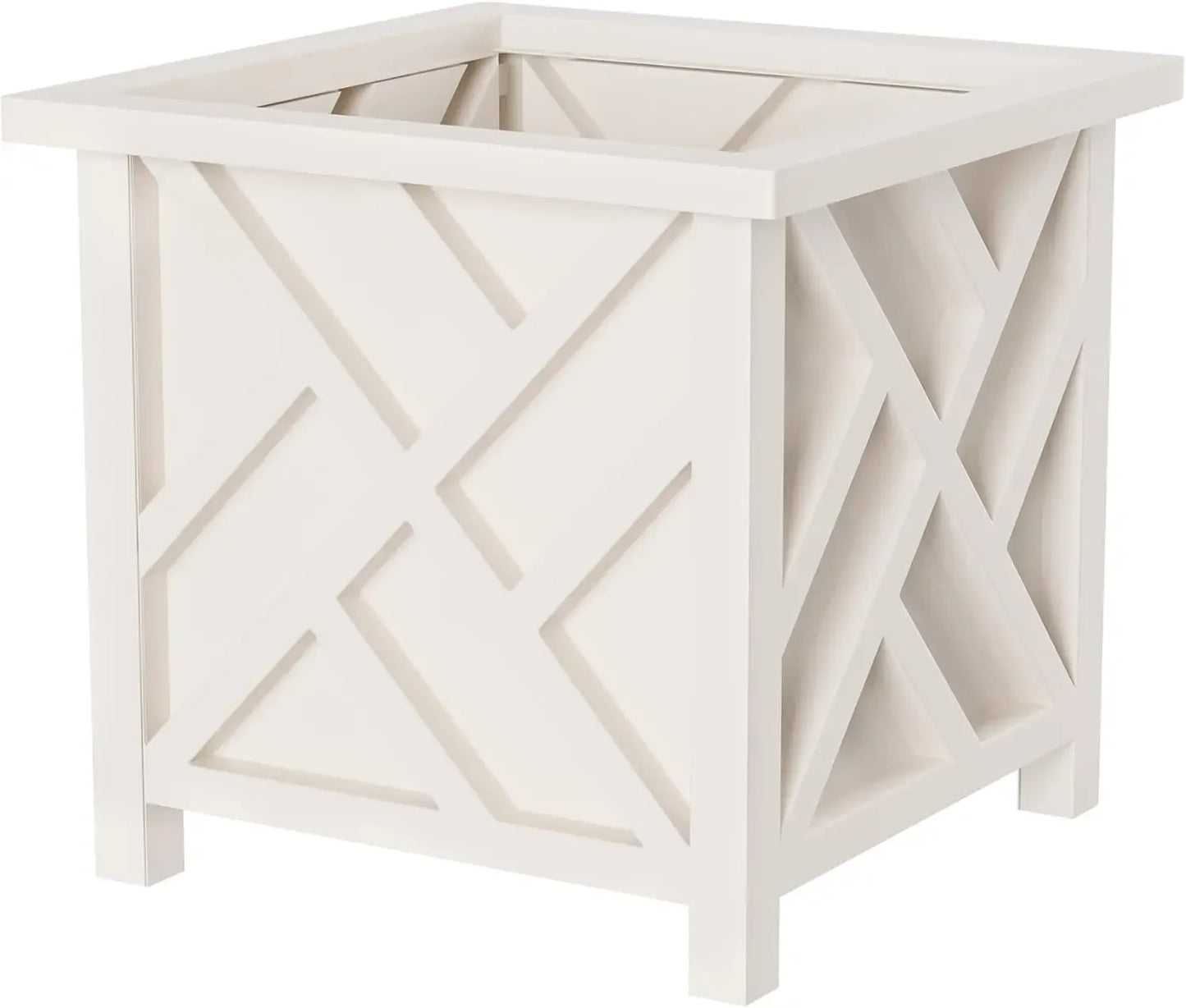 Lattice Design Planter Box 2 Pack 14.75 Inch Decorative Outdoor Flower Pots for Front Porch Patio and Garden Decor