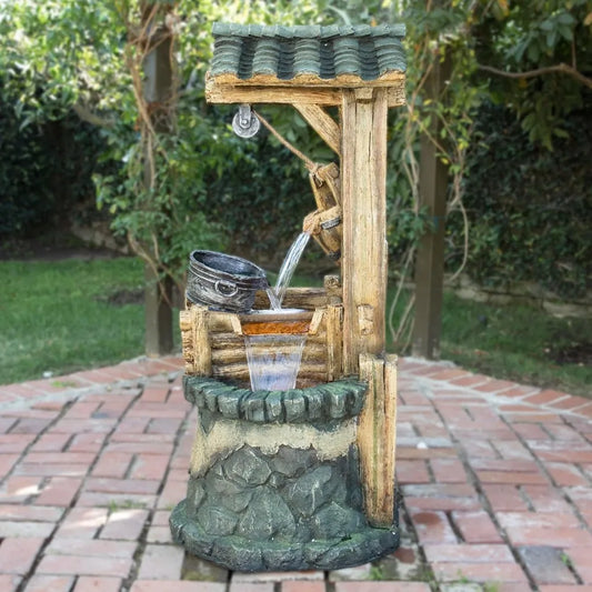 50 Inch Floor Standing Fountain Rustic Soothing Well Outdoor Layered Waterfall Fountain for Gardens