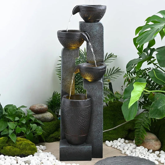 40 Inch Tall 4 Tier Outdoor Garden Water Fountain Decor Resin Fountain for Patio Deck Porch Backyard and Home Art