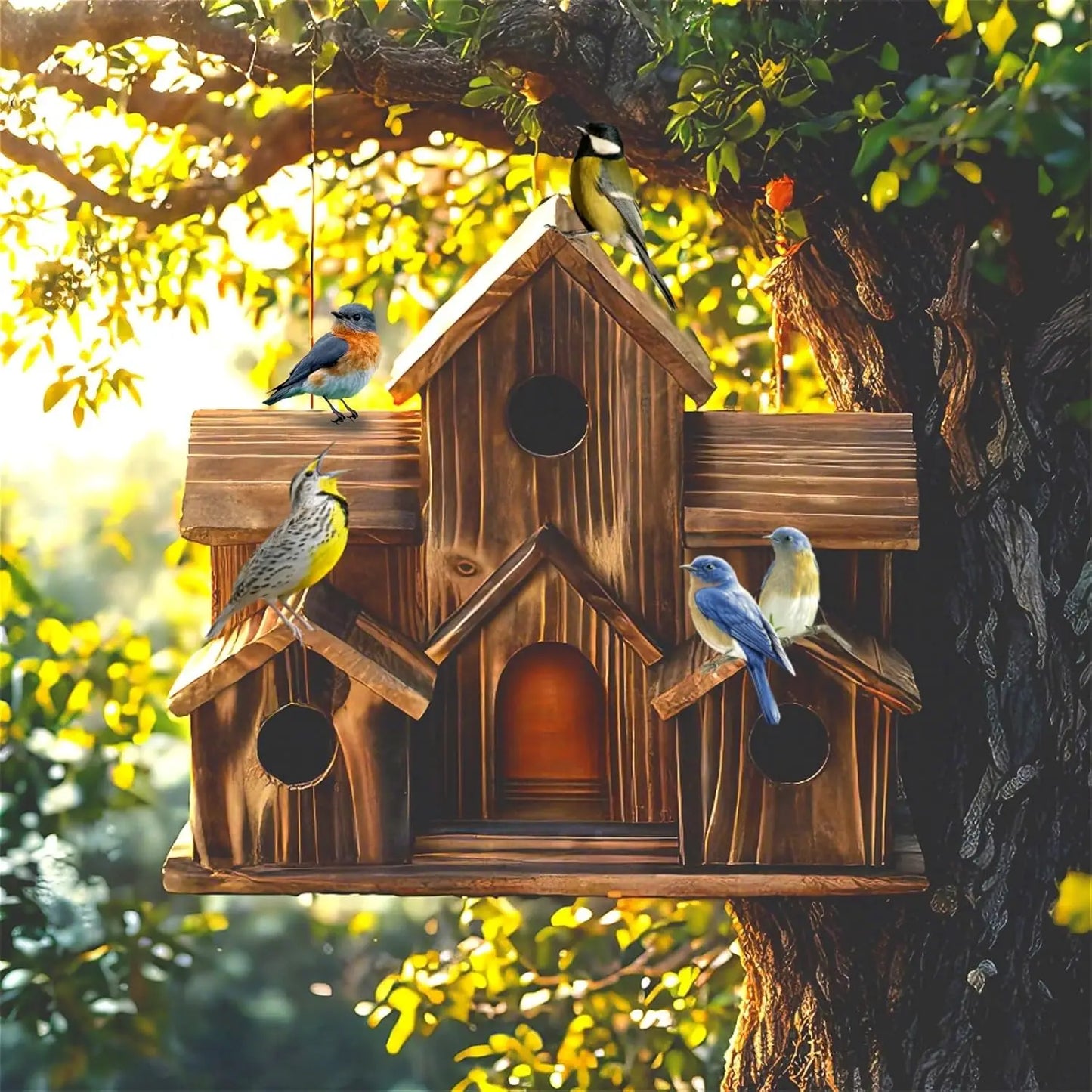 Handmade 6 Hole Outdoor Bird House for Gardening Decoration and Bird Habitat