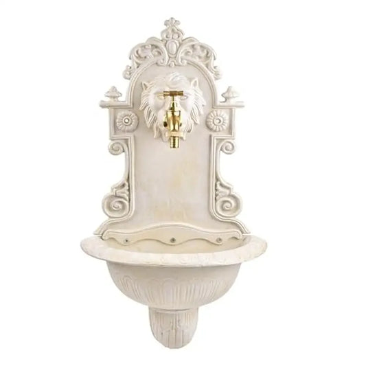 Cast Iron Wall Water Fountain Lion Decor Heavy Duty Mounted Garden Faucet Basin Rome Style Decorative Sink Outdoor Patio Porch