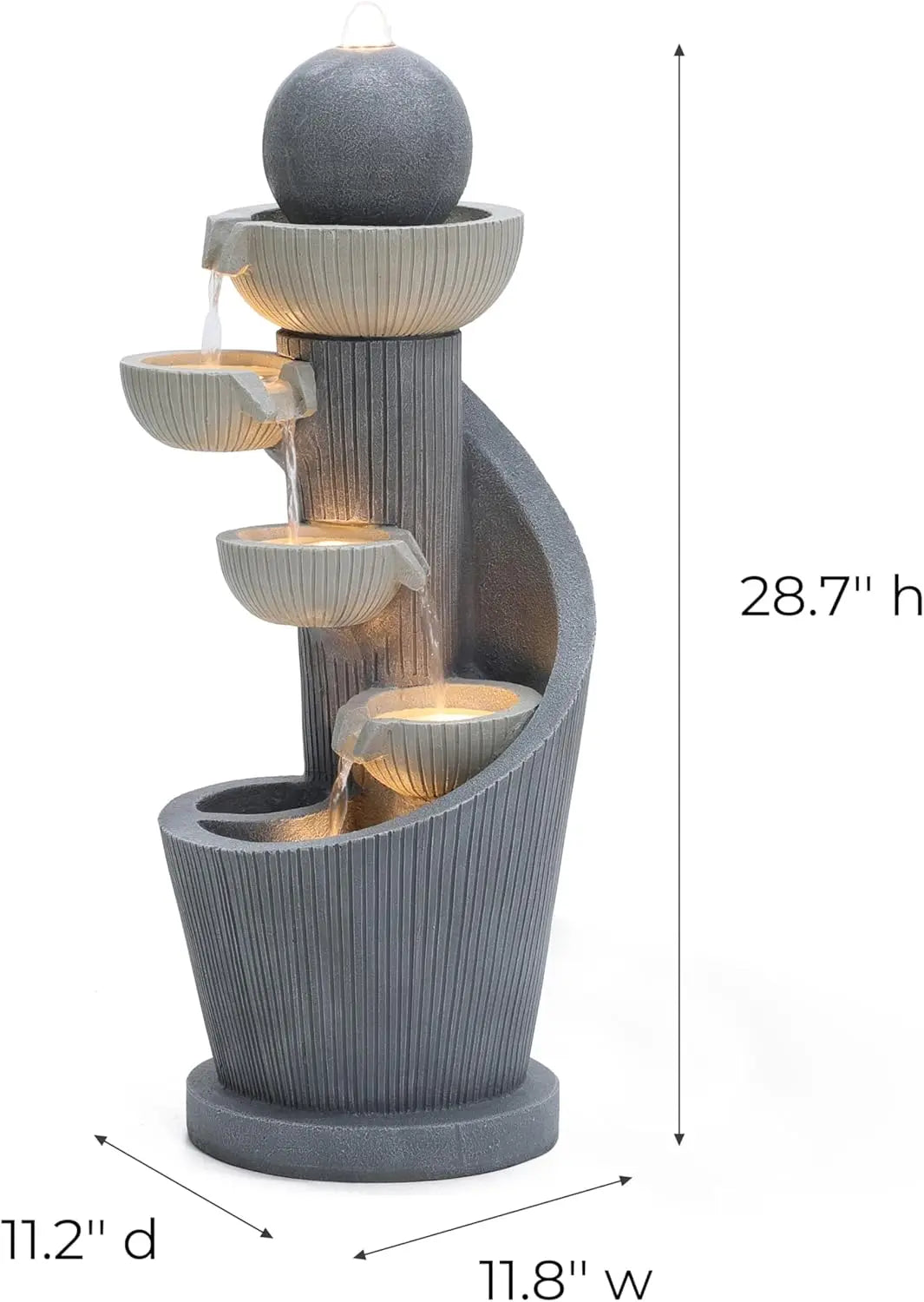Resin Cascading Spiral Outdoor Patio Garden Fountain with Lights for Backyard Deck and Lawn