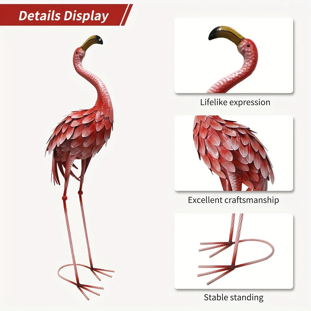 Rustic Metal Flamingo Garden Decor Large Bird Statue for Lawn Backyard Porch Ornament Single Outdoor Sculpture