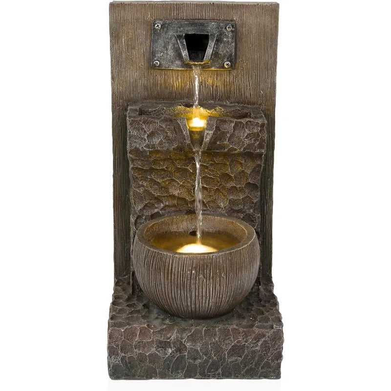 ZDQ108 Indoor Outdoor 3 Tier Fountain with LED Lights Cascading Garden Water Fountain 20 Inches High